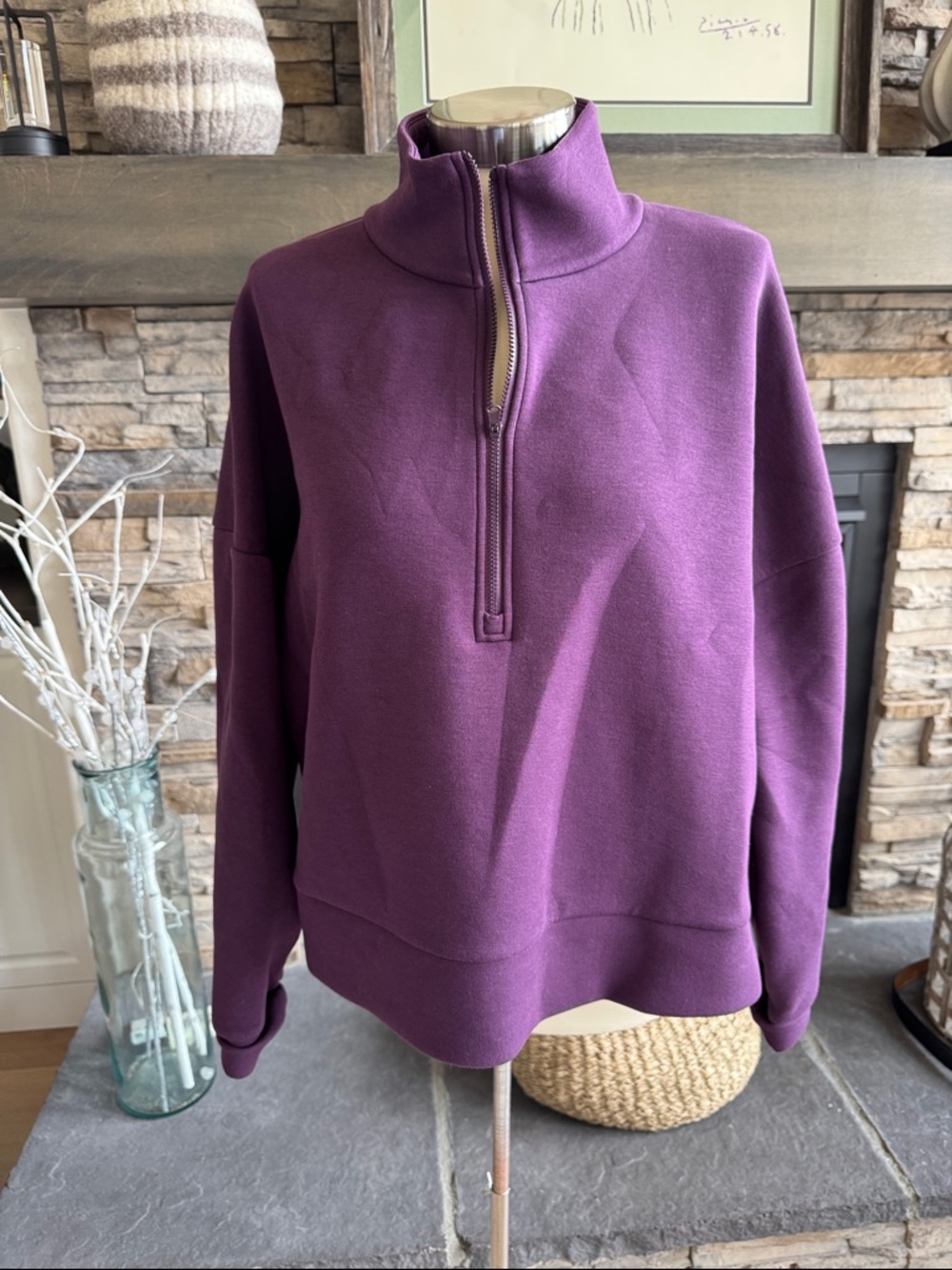 Plum Half-Zip Mock Neck Sweatshirt